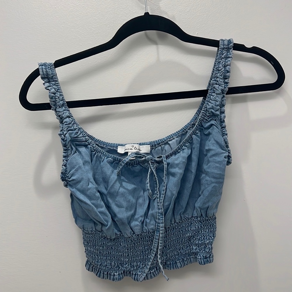 Love tree faux denim cottage core crop top